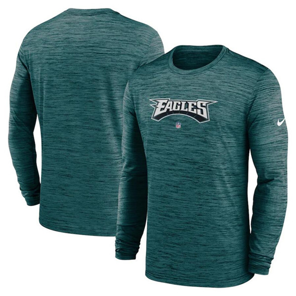 Men's Philadelphia Eagles Green Sideline Team Velocity Performance Long Sleeve T-Shirt